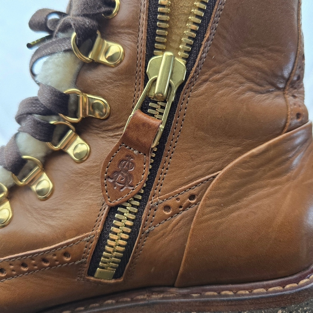 The Office of Angela Scott Mr Bernard Boots 38.5 Cognac Leather Combat Lace-Up - Picture 7 of 8